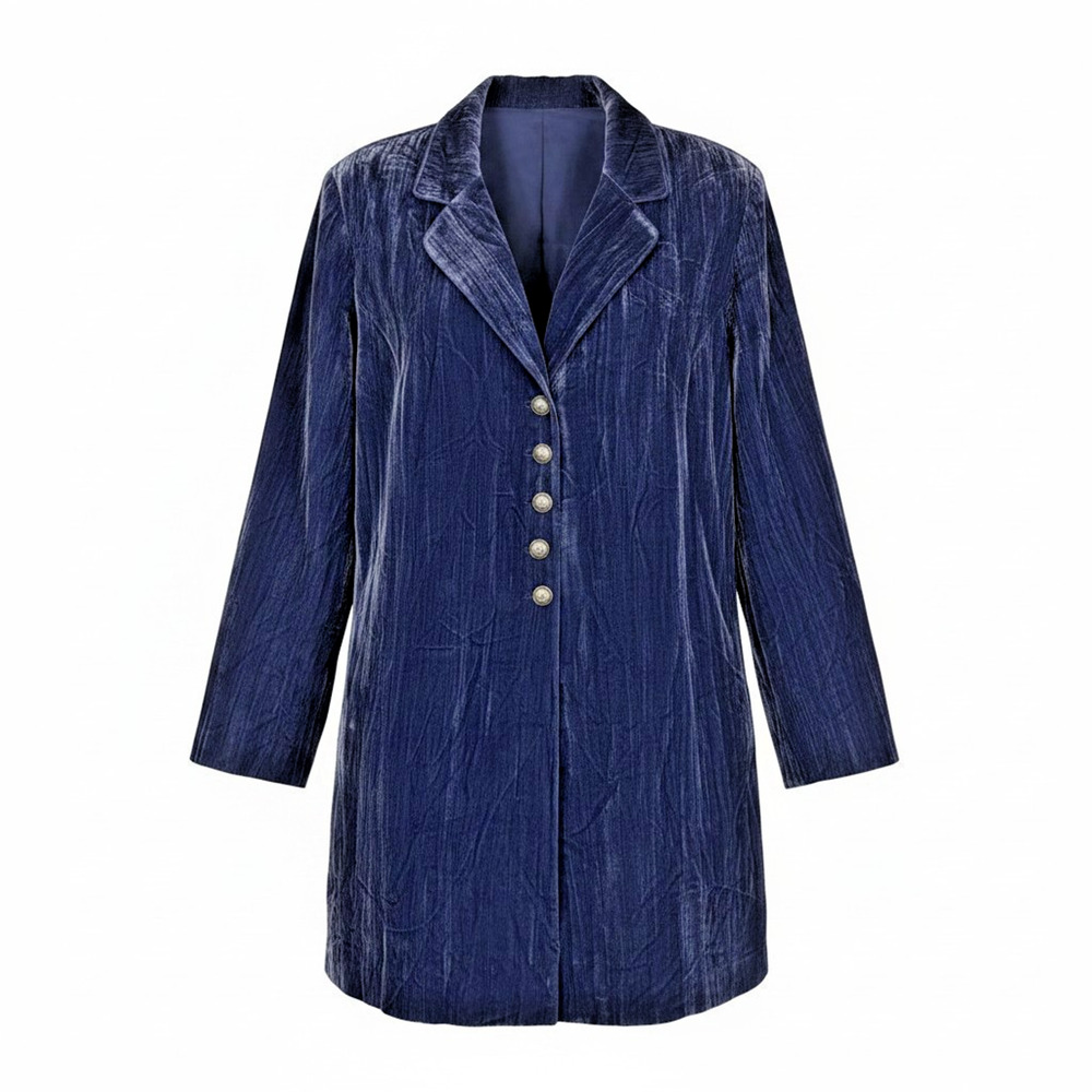 J Jill Navy Velvet 5 Button Up Blazer Large Midnight Blue Velour Tailored Jacket - Picture 2 of 11
